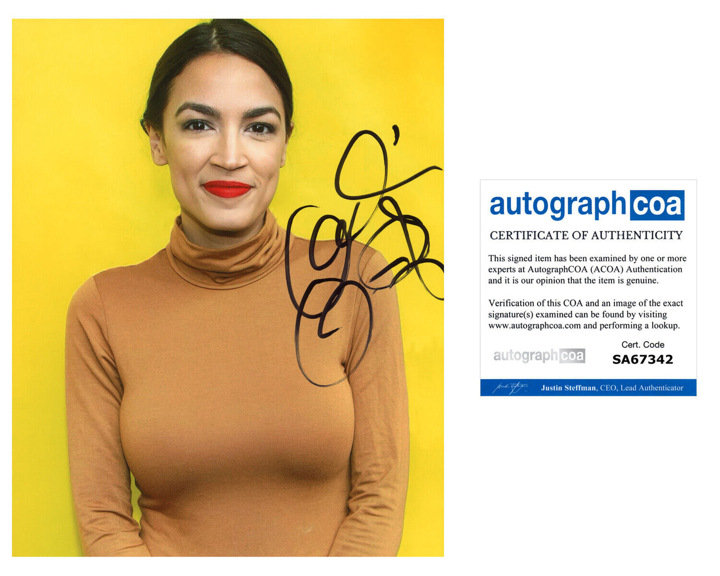 Alexandria Ocasio-Cortez AOC Autograph Signed Photo ACOA COA