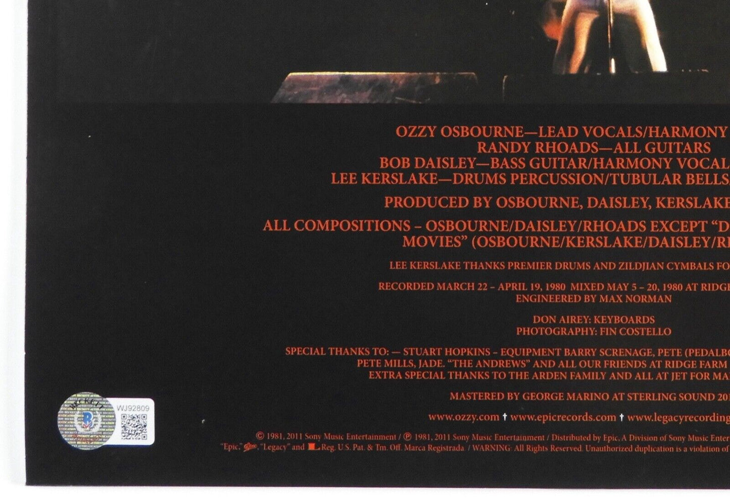 Ozzy Osbourne Autograph Beckett Signed Album Blizzard Of Oz