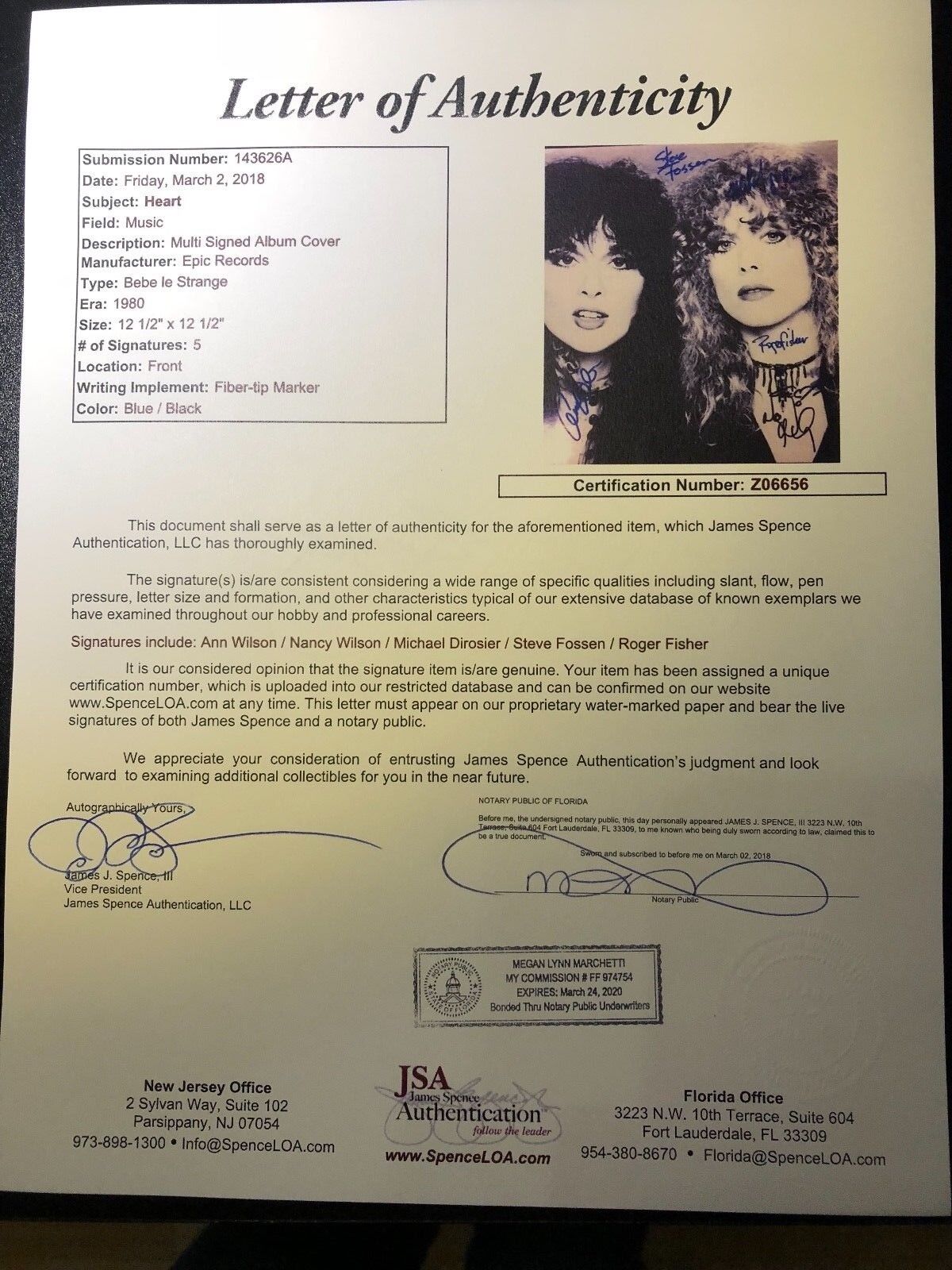 Heart Band Ann & Nancy Wilson Bebe le Strange Signed Autograph Record Album JSA
