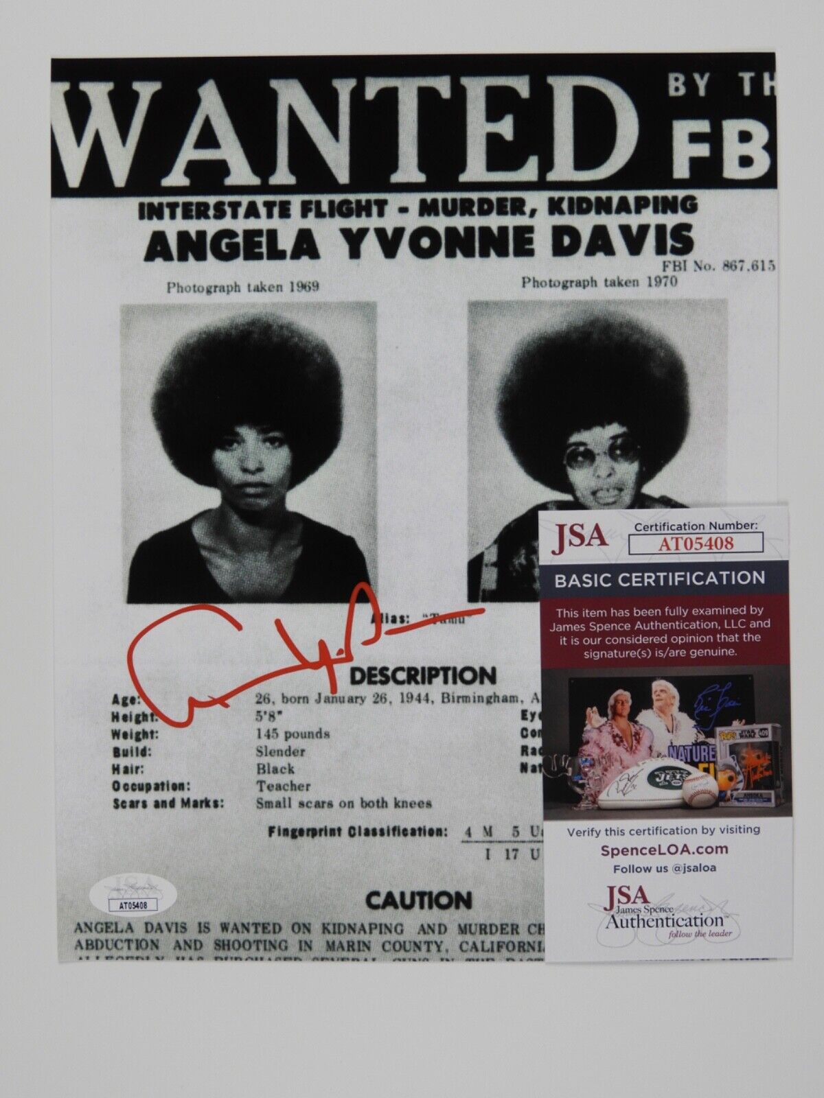 Angela Davis JSA Autograph Signed 8 x 10 photo