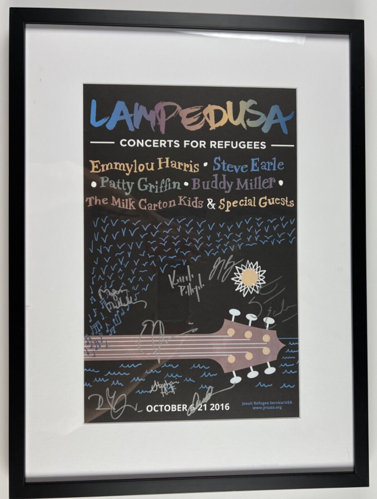 Robert Plant Steve Earl Emmylou Harris JSA Lampedusa Autograph Signed Poster