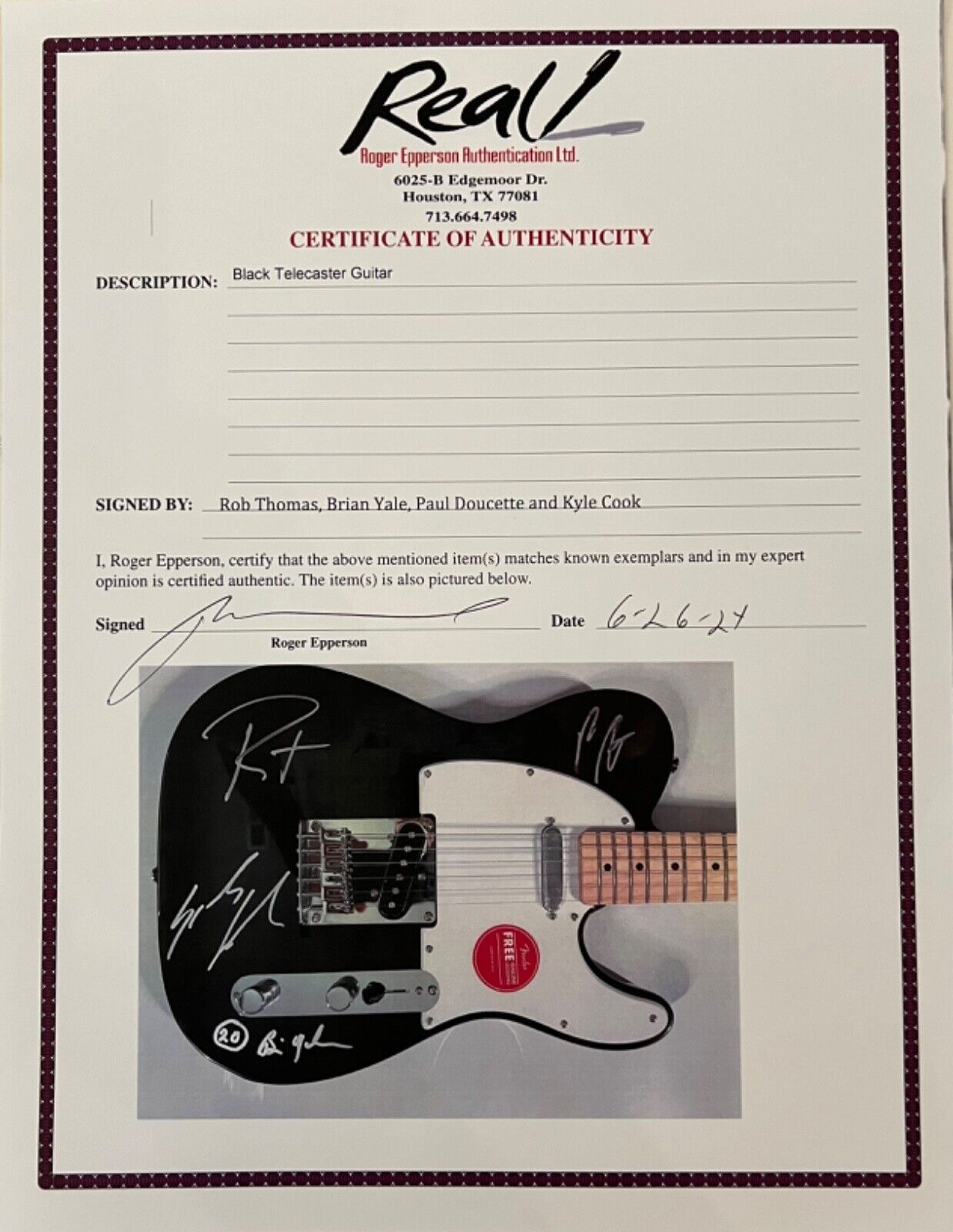 Matchbox Twenty Autograph Signed Telecaster Guitar REAL Epperson Rob Thomas +