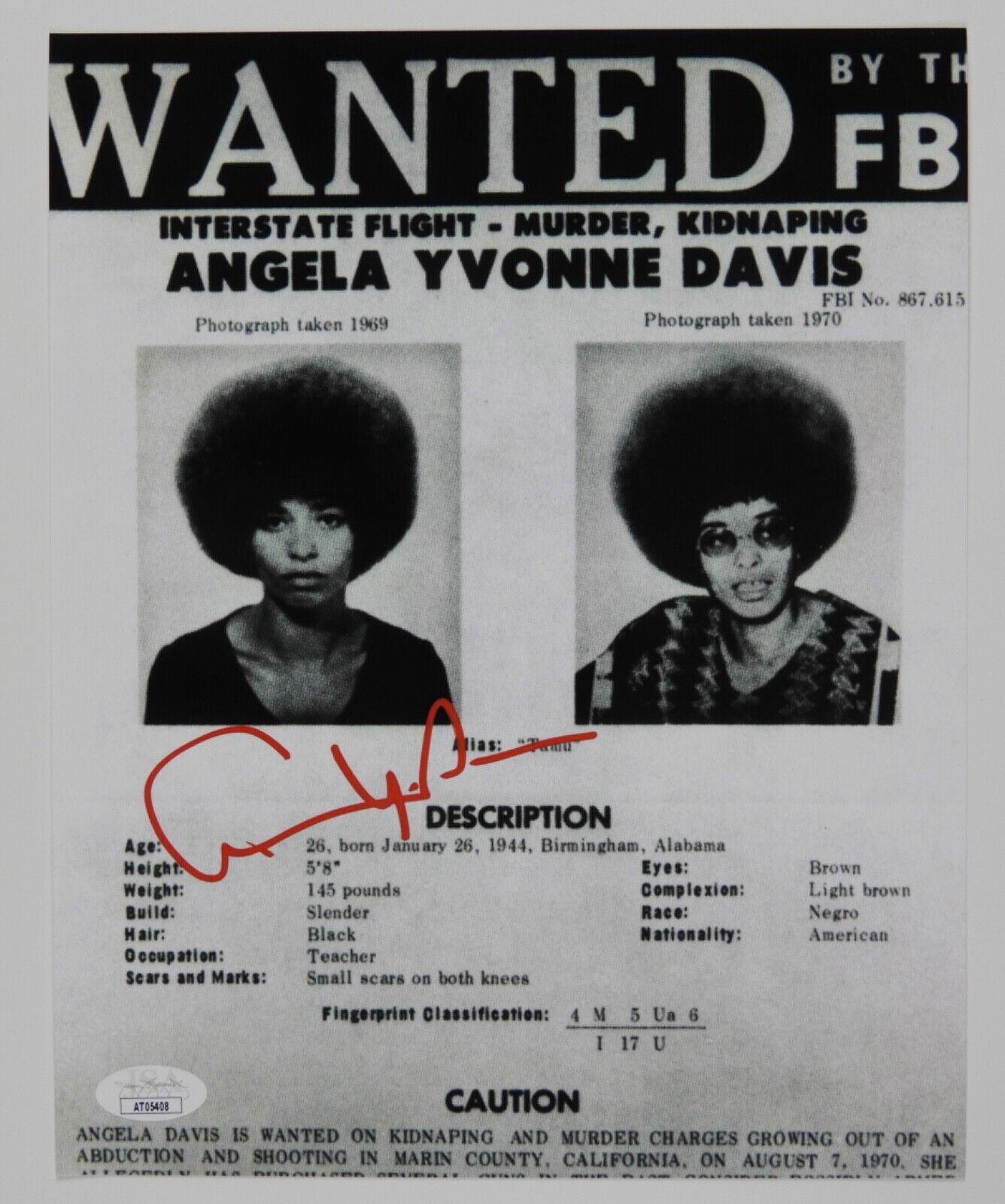 Angela Davis JSA Autograph Signed 8 x 10 photo