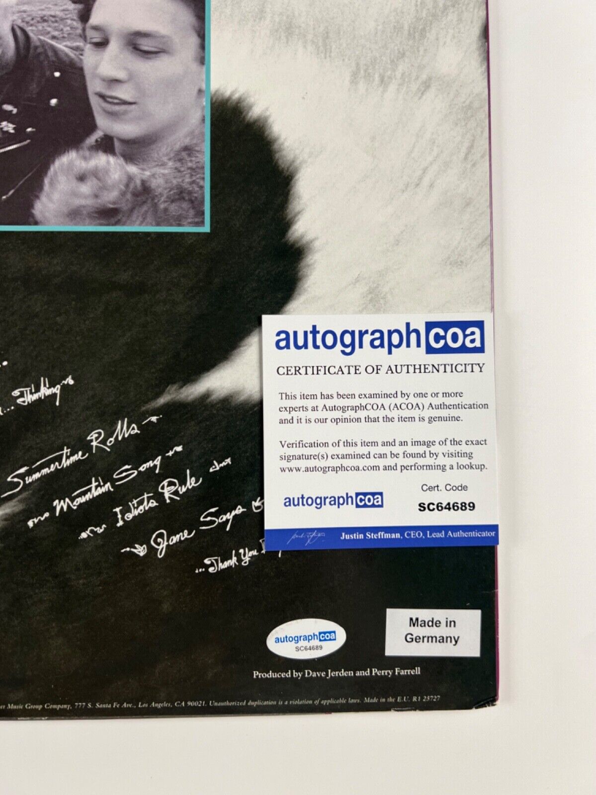 Jane's Addiction Perry Farrell ACOA Signed Autograph Record Vinyl Album