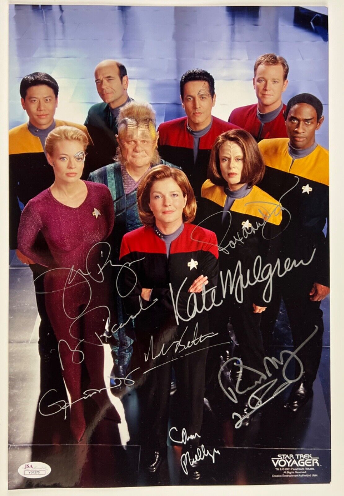 Star Trek Voyager Cast JSA Signed Autograph 10 x 15 Jerri Ryan Kate Mulgrew