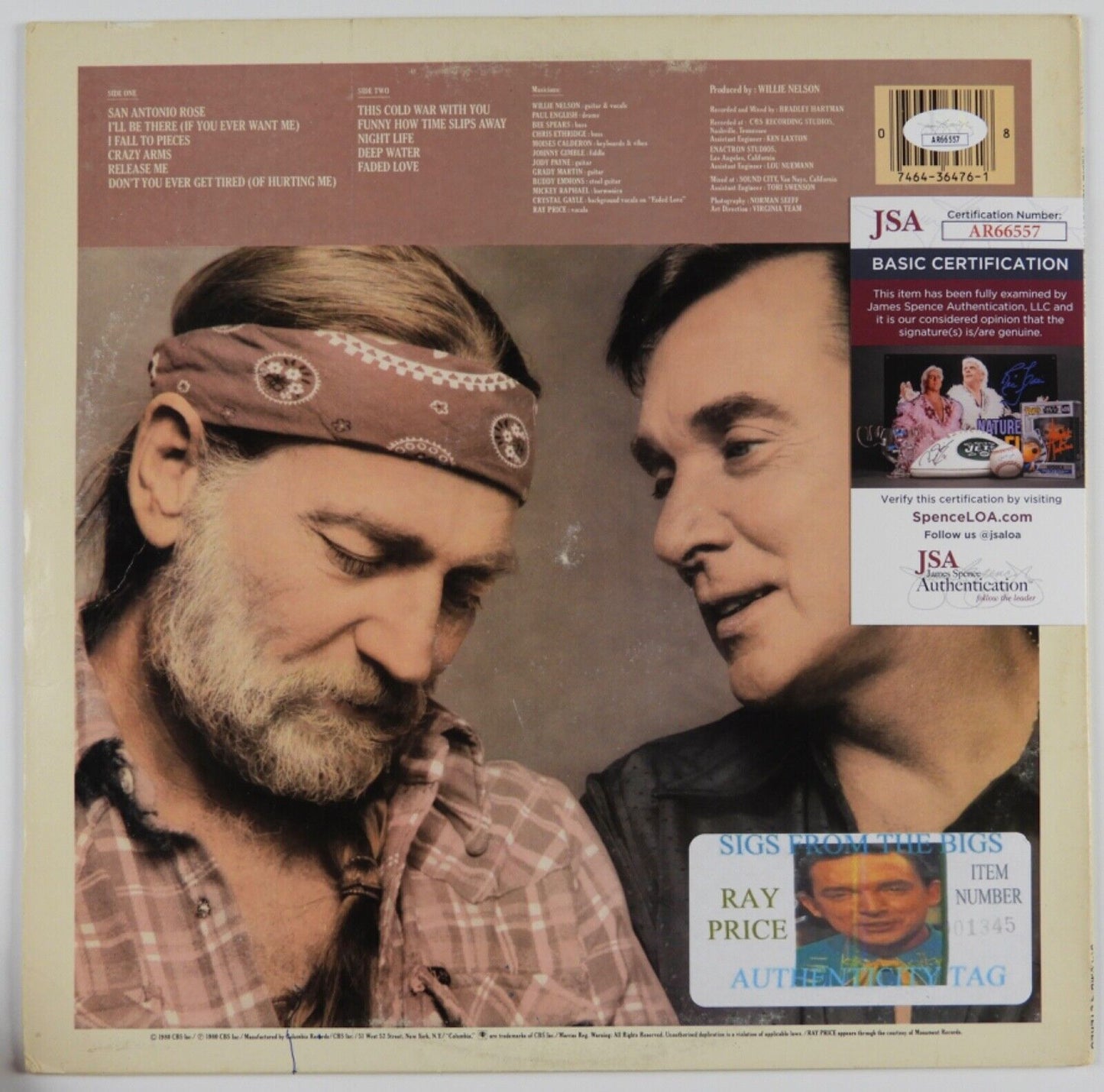 Ray Price and Willie Nelson JSA Signed Autograph Album Record Vinyl San Antonio