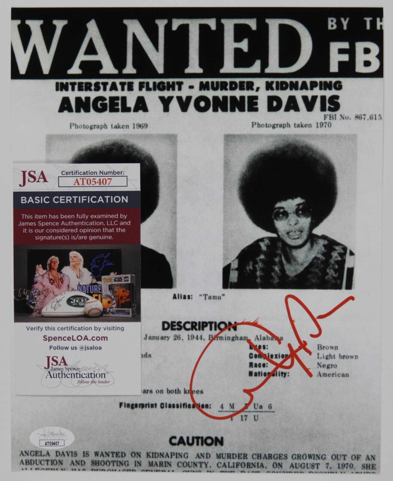 Angela Davis JSA Autograph Signed 8 x 10 photo