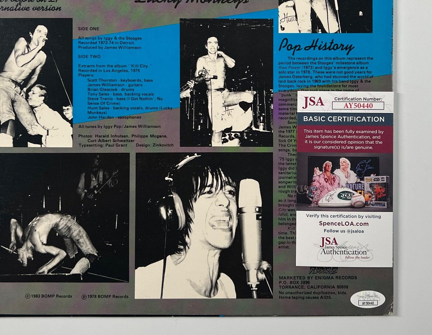 Iggy Pop The Stooges JSA Autograph Signed Album Vinyl Record Ron Asheton Scott