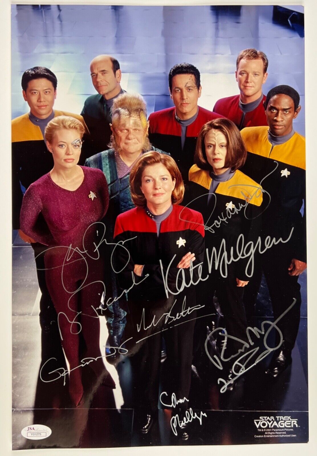 Star Trek Voyager Cast JSA Signed Autograph 10 x 15 Jerri Ryan Kate Mulgrew