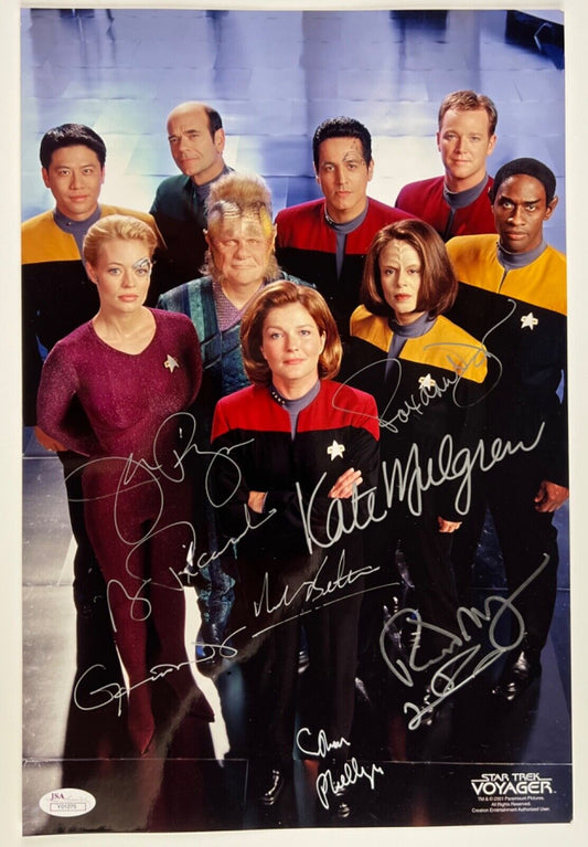 Star Trek Voyager Cast JSA Signed Autograph 10 x 15 Jerri Ryan Kate Mulgrew