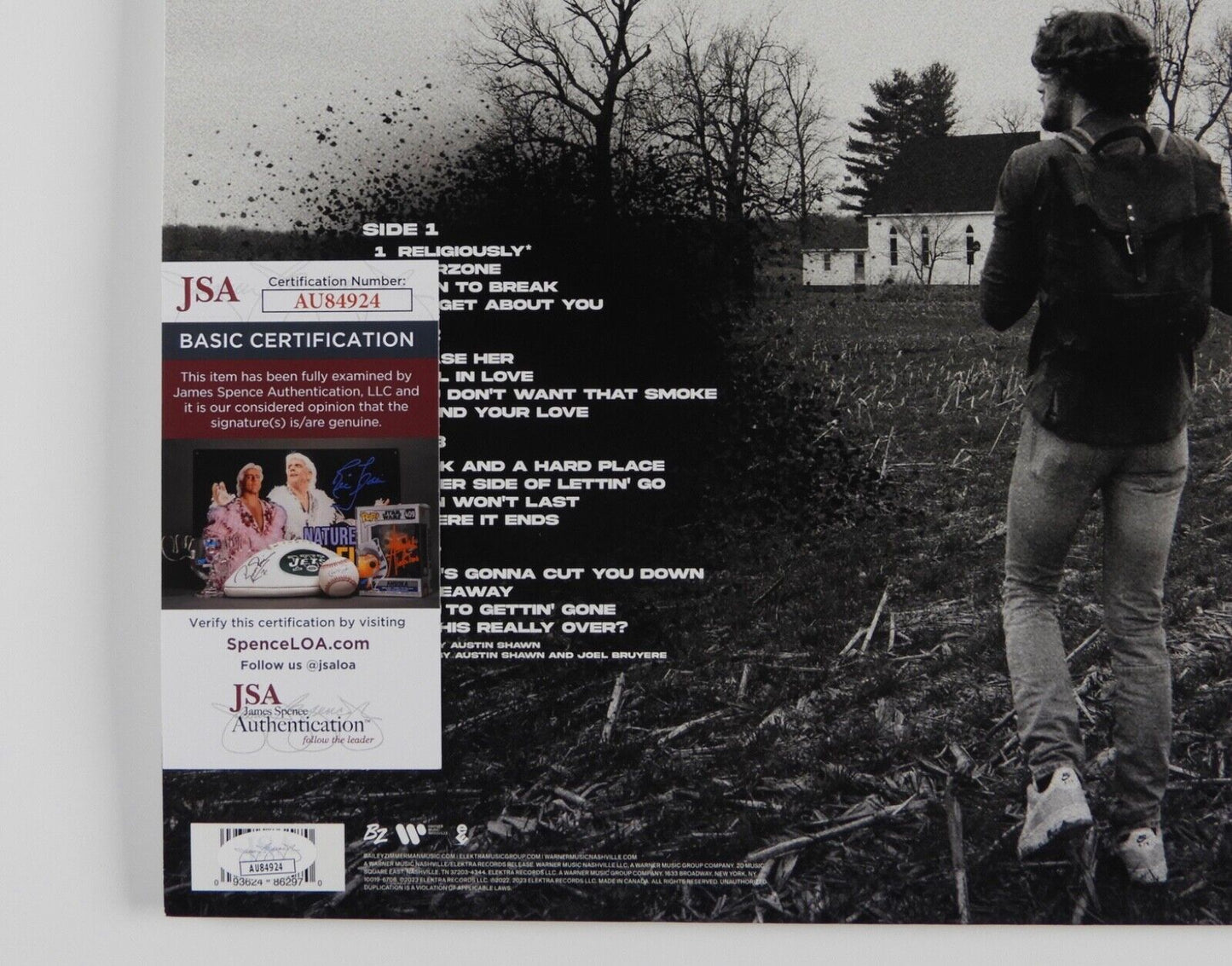 Bailey Zimmerman JSA Signed Autograph Album Record Vinyl Religiously