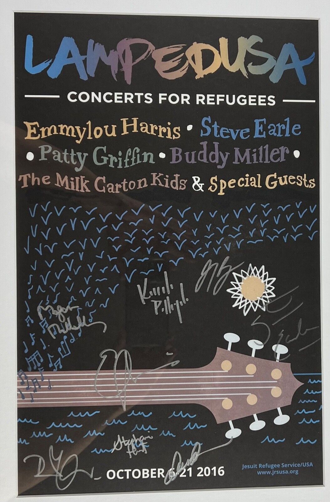 Robert Plant Steve Earl Emmylou Harris JSA Lampedusa Autograph Signed Poster