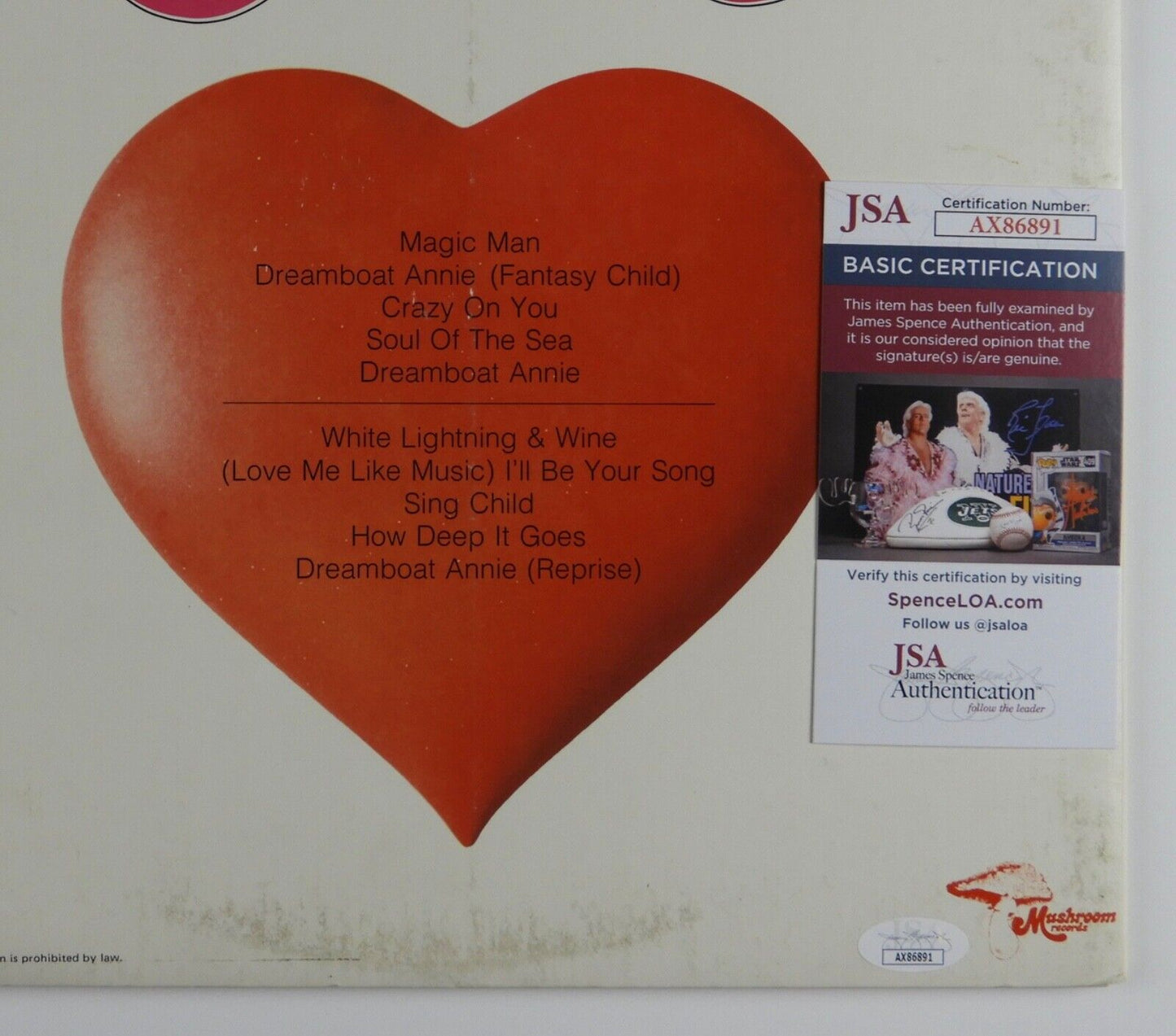 Heart JSA Signed Autograph Album Record Vinyl Nancy Ann Wilson Howard Leese