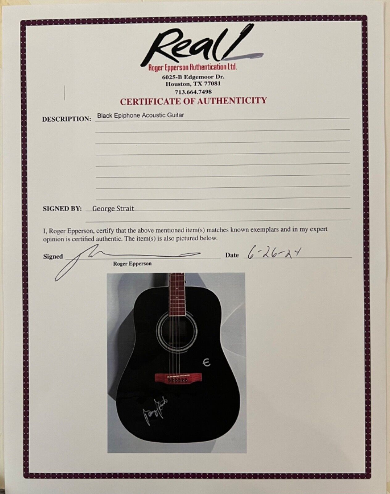 George Strait Signed Autograph Acoustic Guitar REAL Epperson