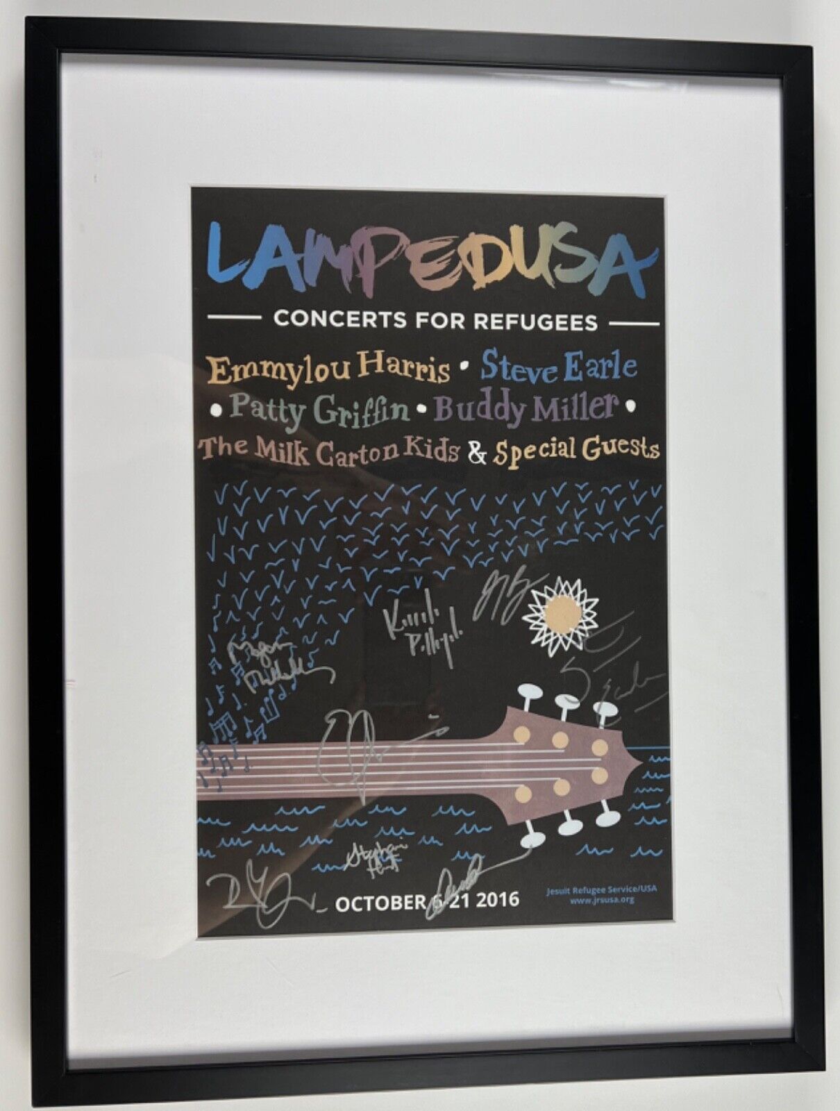 Robert Plant Steve Earl Emmylou Harris JSA Lampedusa Autograph Signed Poster