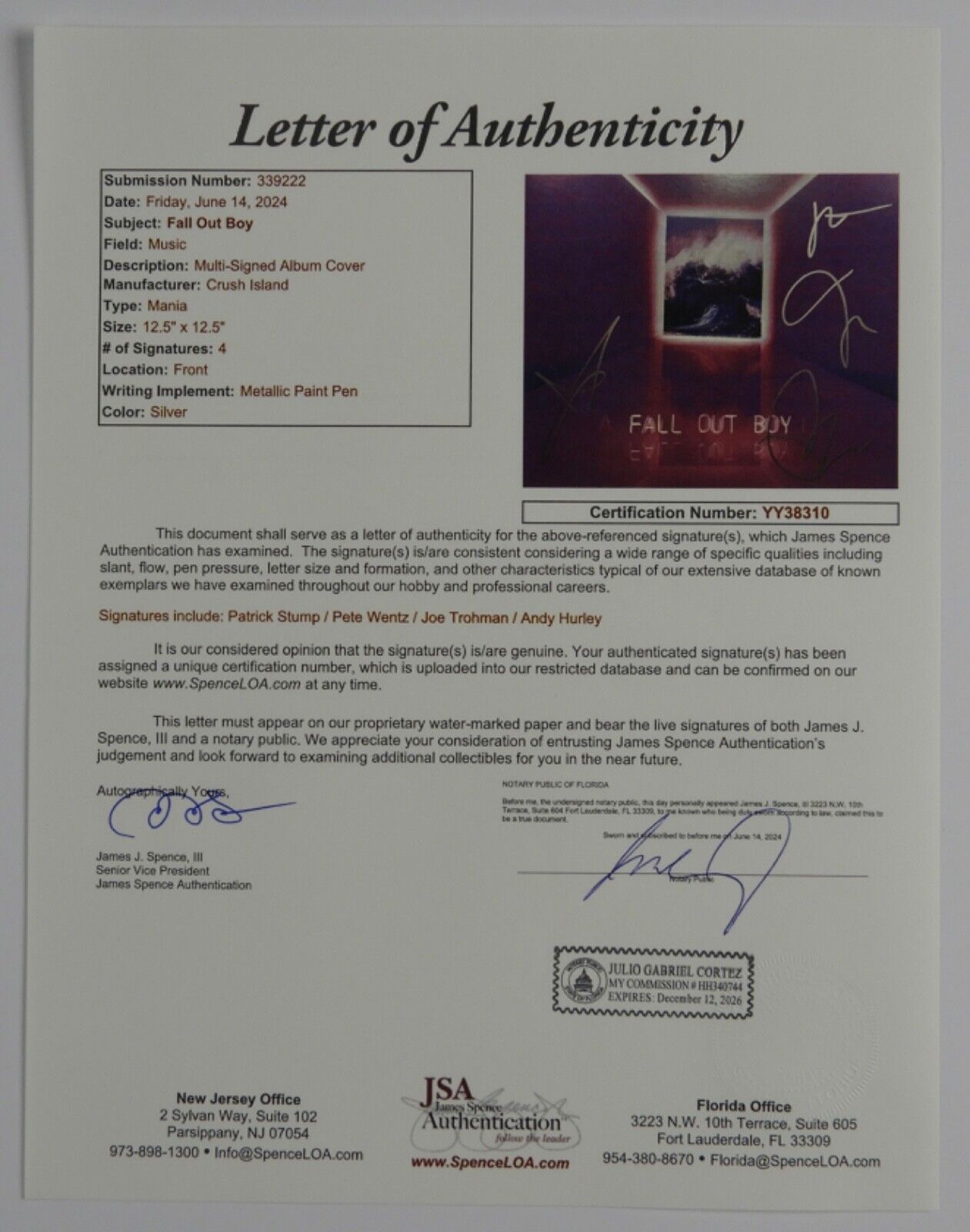 Fall Out Boy  JSA Fully Signed Autograph Album Record Vinyl Greatest Hits