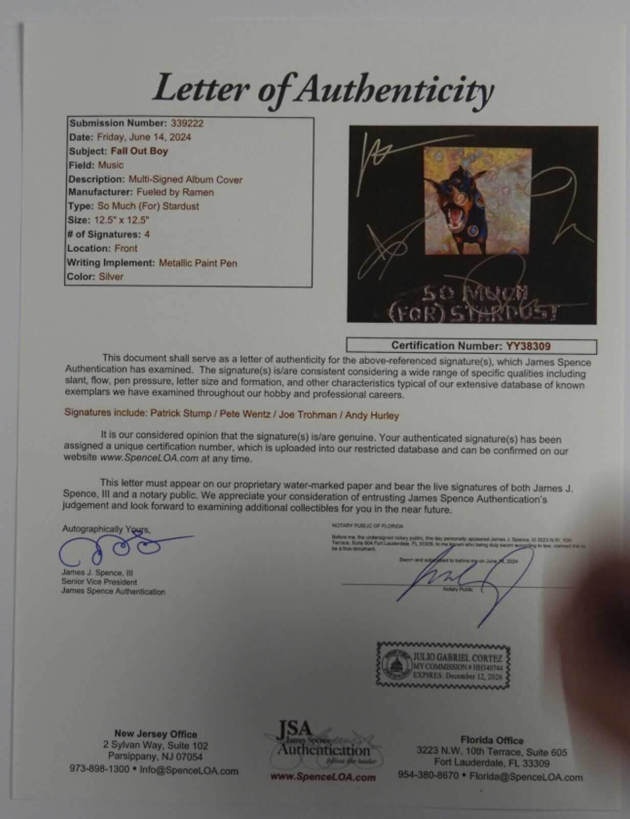 Fall Out Boy  JSA Fully Signed Autograph Album Record Vinyl So Much For Stardust