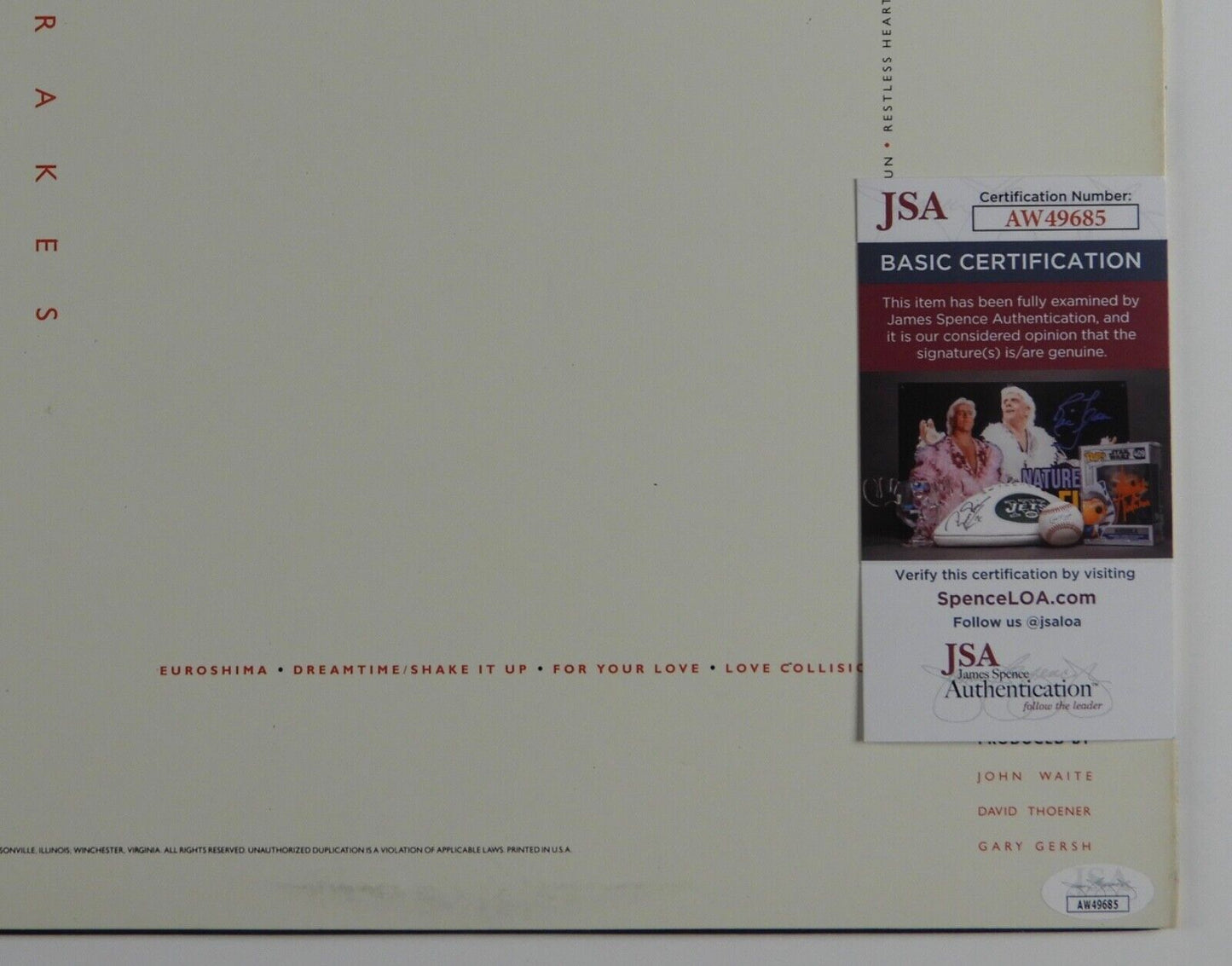 John Waite JSA Autograph Signed Record Album Vinyl No Brakes