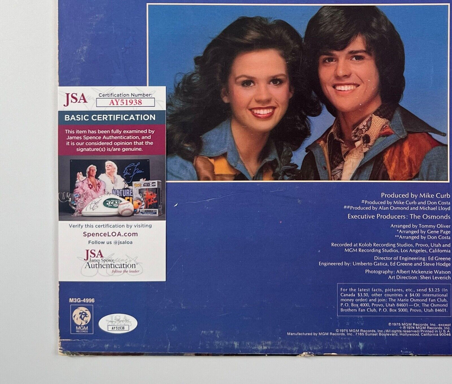 Marie Osmond JSA Autograph Signed Album Vinyl Donnie And Marie