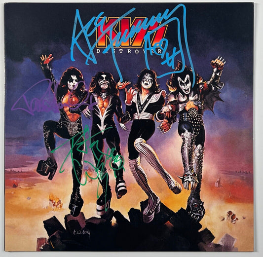 KISS JSA Autograph Signed Album Vinyl Record Destroyer Red Marble Vinyl 2018