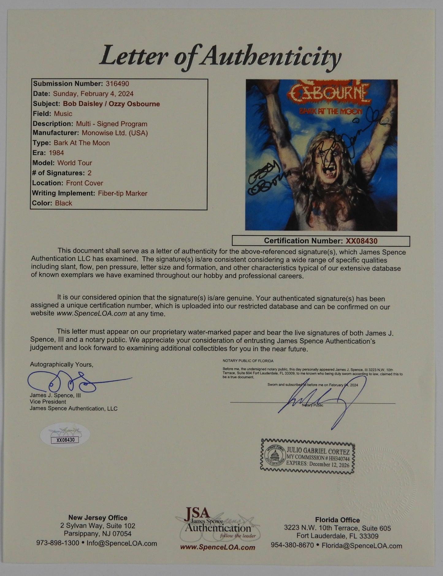 Ozzy Osbourne Autograph Signed Bob Daisley Bark At The Boom Tour Book program