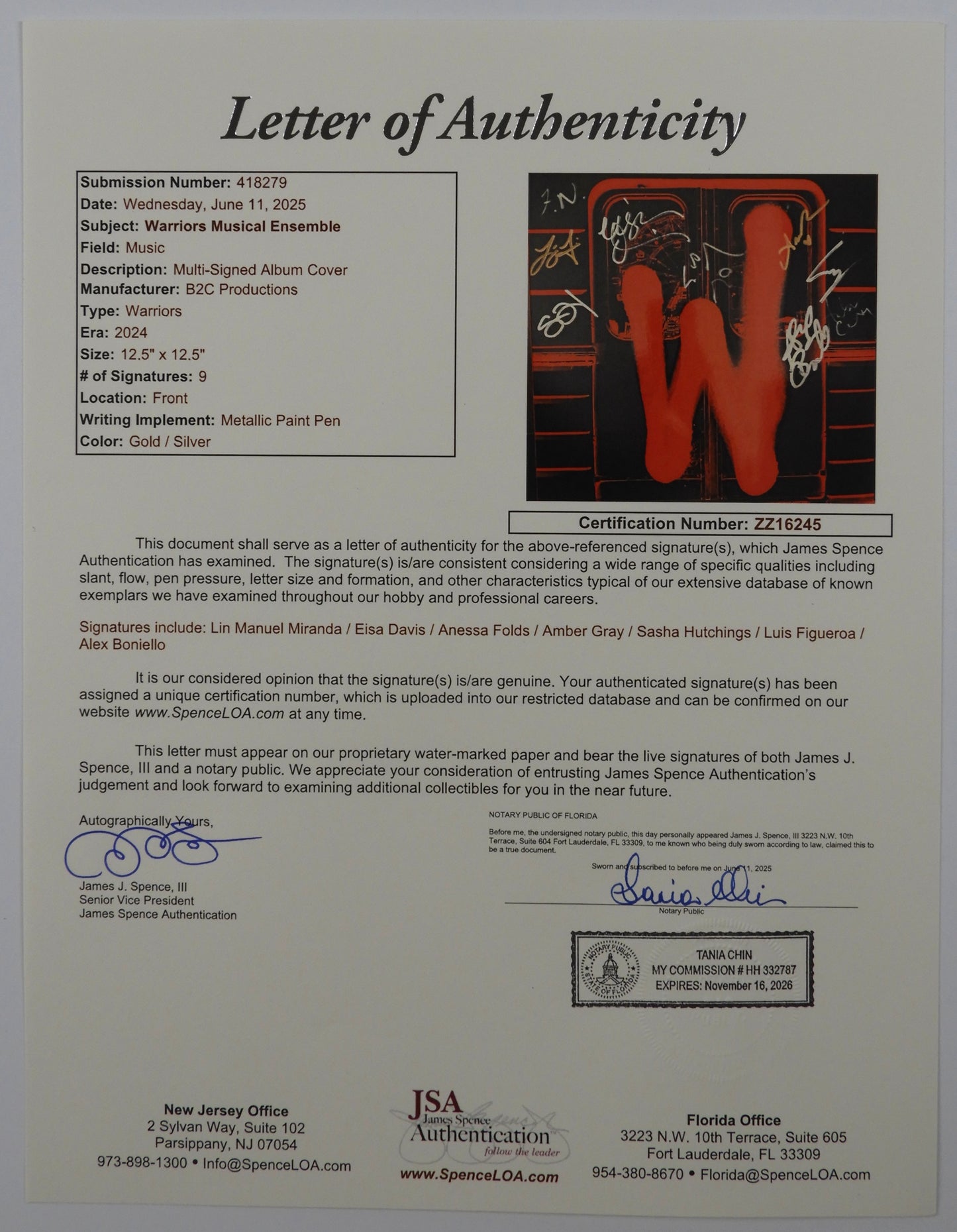 Warriors Soundtrack JSA Signed Autograph Record Vinyl  Lin-Manuel Miranda
