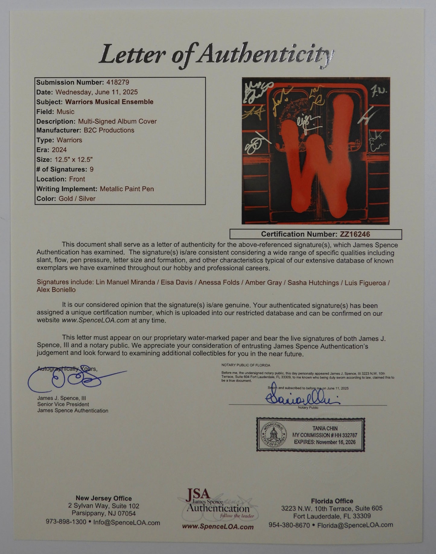 Warriors Soundtrack JSA Signed Autograph Record Vinyl  Lin-Manuel Miranda