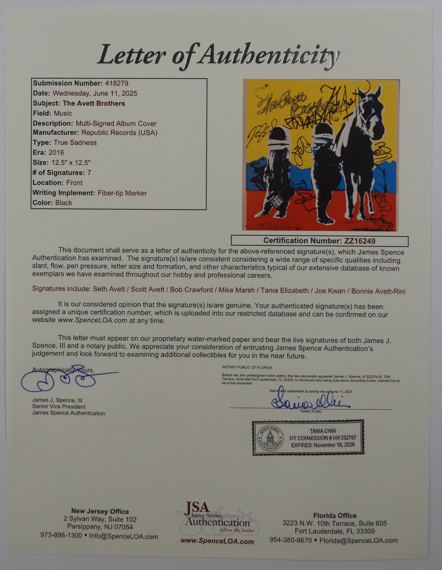 The Avett Brothers JSA Signed Autograph Record Album Vinyl True Sadness