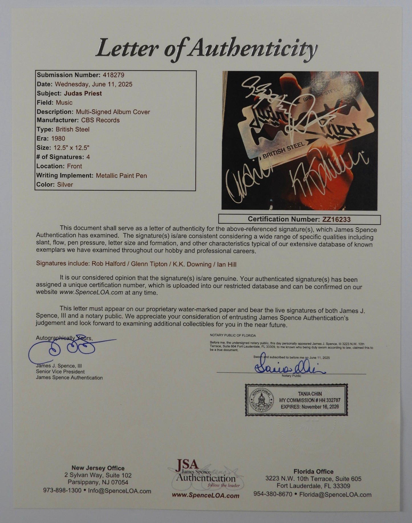 Judas Priest Autograph Signed Record British Steel Rob Halford Glenn Tipton +