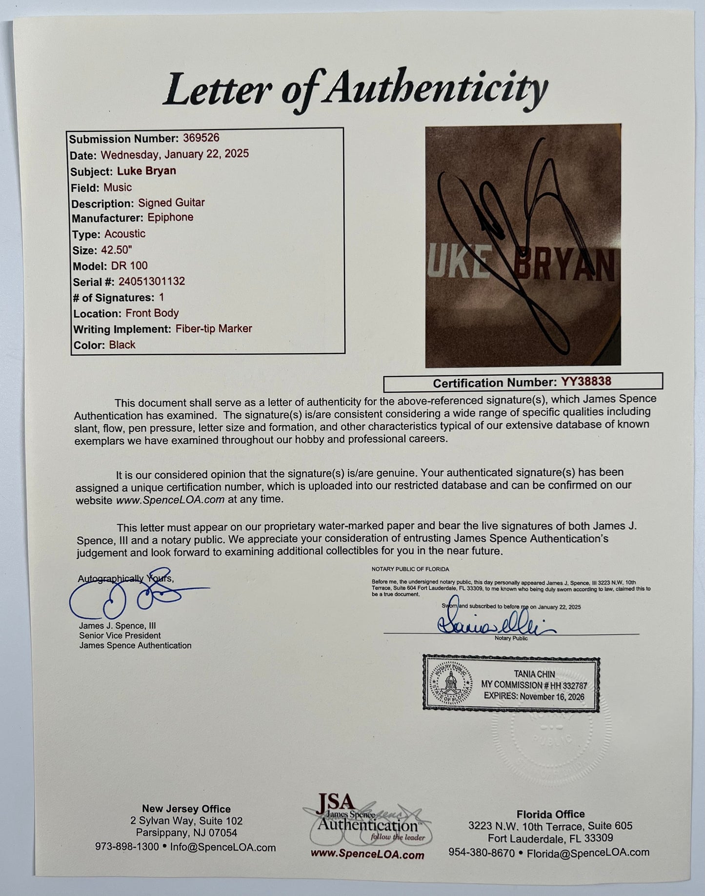 Luke Bryan JSA Signed Autograph Acoustic Guitar