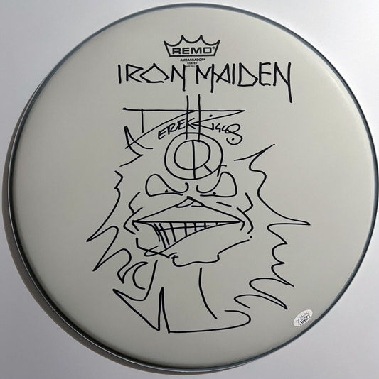 Iron Maiden Derek Riggs JSA Autograph Signed 16" Drum Head Original Sketch Eddie