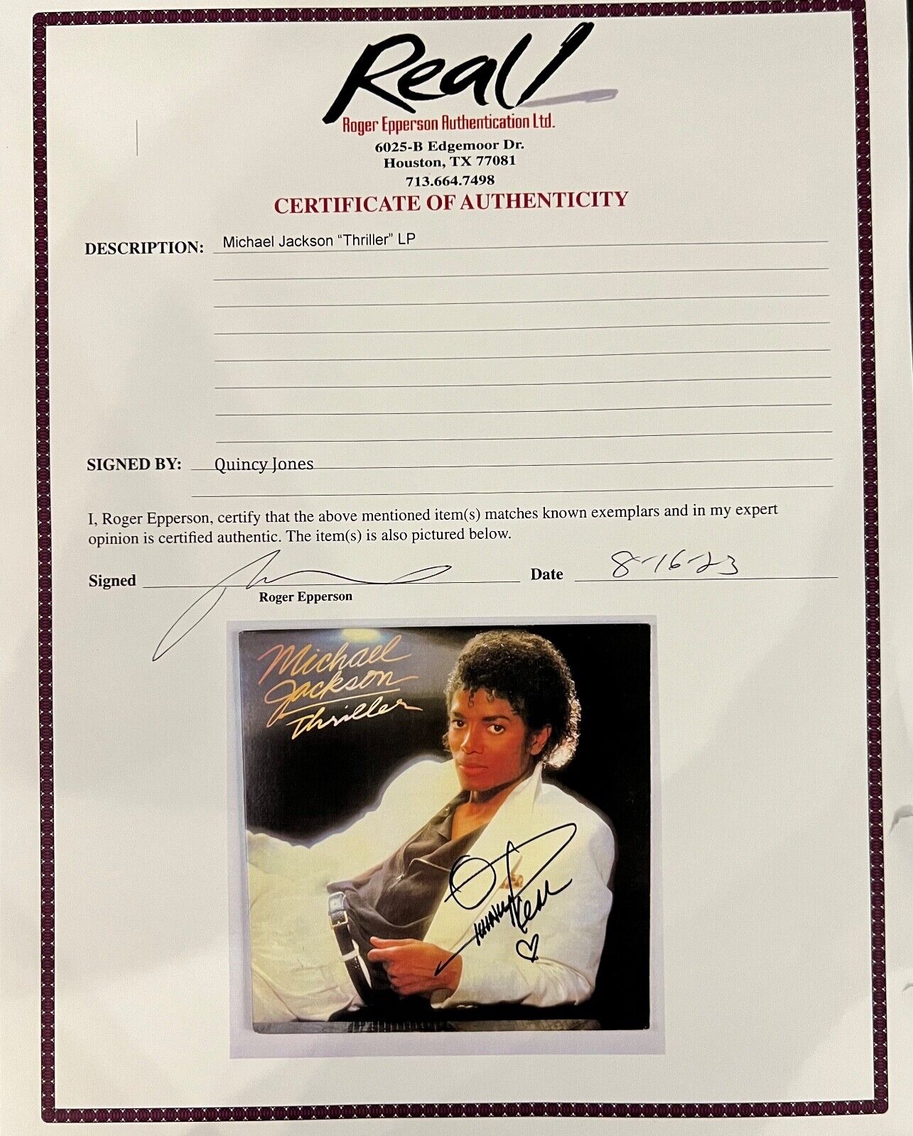 Quincy Jones Signed Autograph Album Vinyl Thriller Epperson REAL Michael Jackson