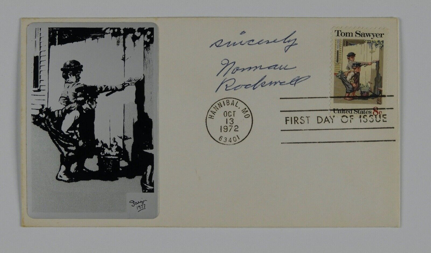 Norman Rockwell JSA Signed Autograph Tom Sawyer First Day Issue Stamp Envelope