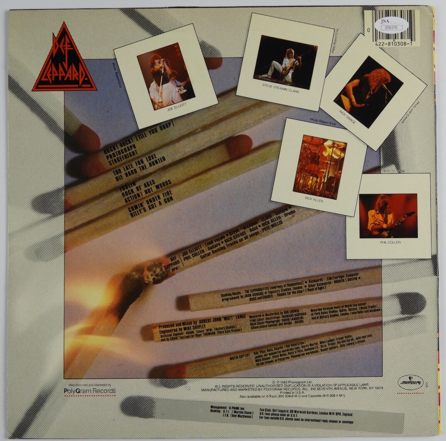 Def Leppard JSA Signed Autograph Album Record Vinyl Pyromania Joe Elliott Rick +