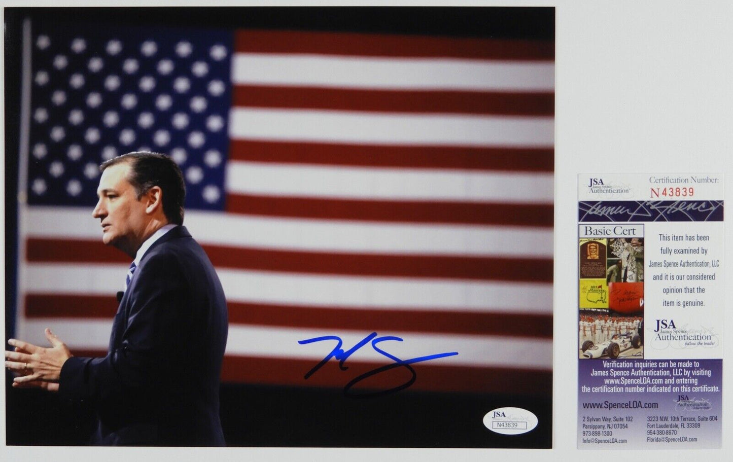 Ted Cruz Signed Photo 8 x 10 JSA COA