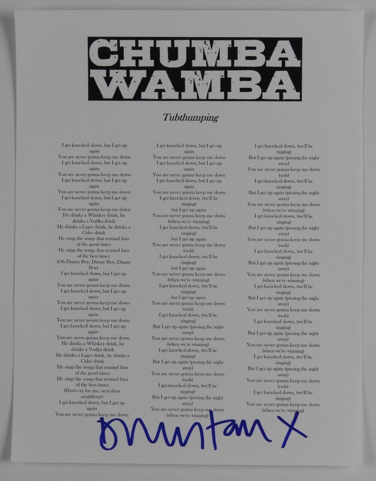 Dunstan Bruce Signed JSA Autograph Lyric Sheet Chumbawamba