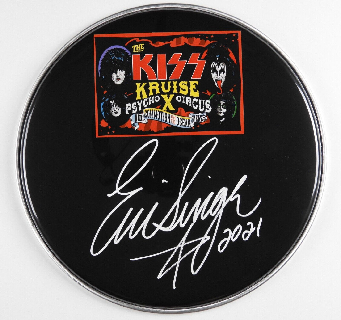 Eric Singer Autograph Signed Drum Head JSA COA 10" KISS Kruise Psycho Circus