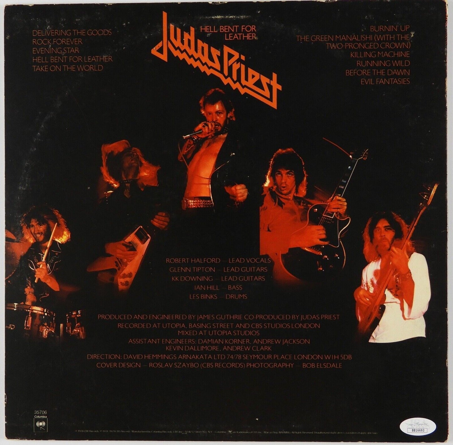 Judas Priest Band Signed Autograph Record Album JSA Vinyl Hell Bent For Leather