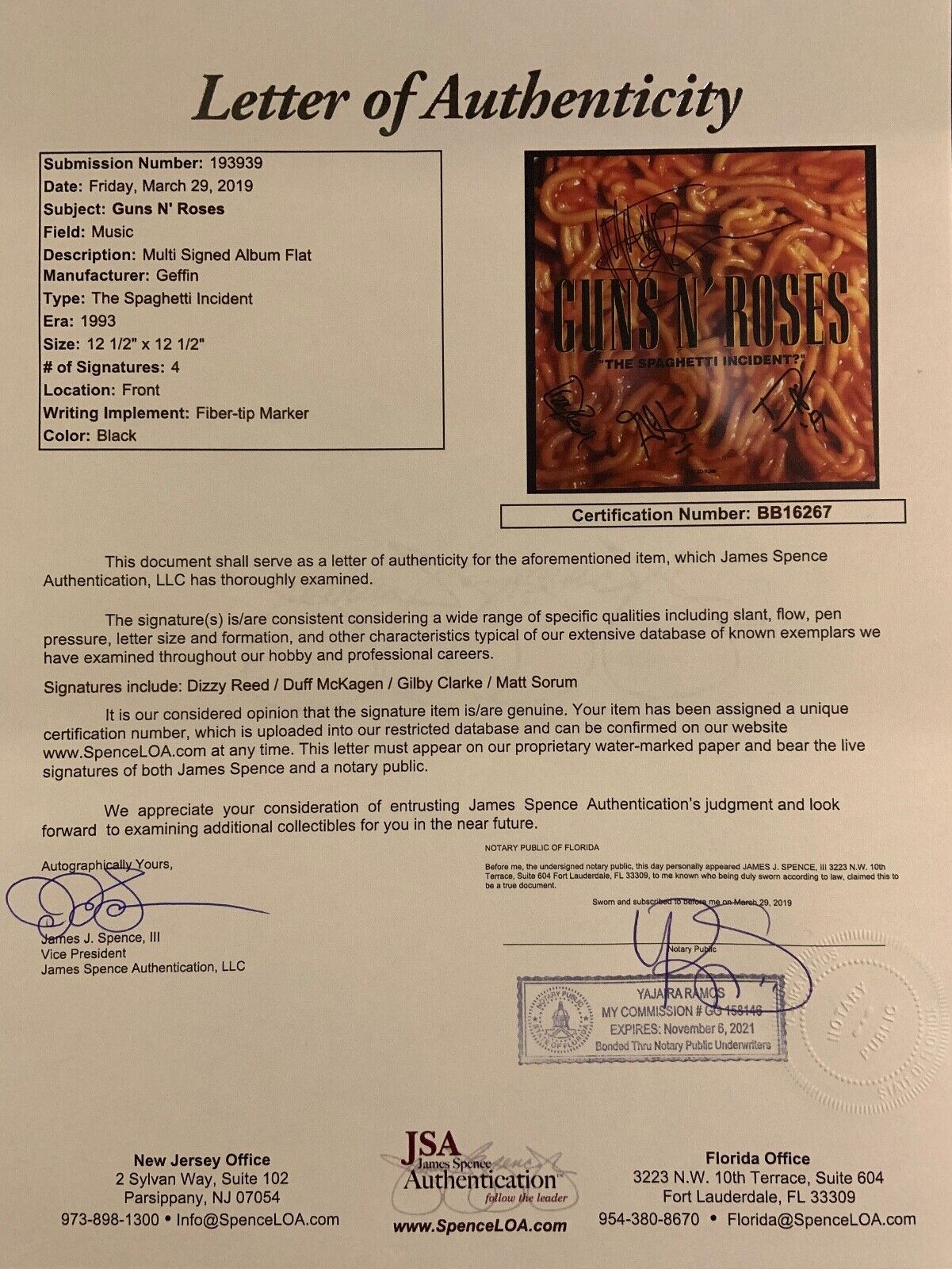 Guns n Roses JSA Signed Autograph 12 Album Flat Record Dizzy Reed Duff McKagan