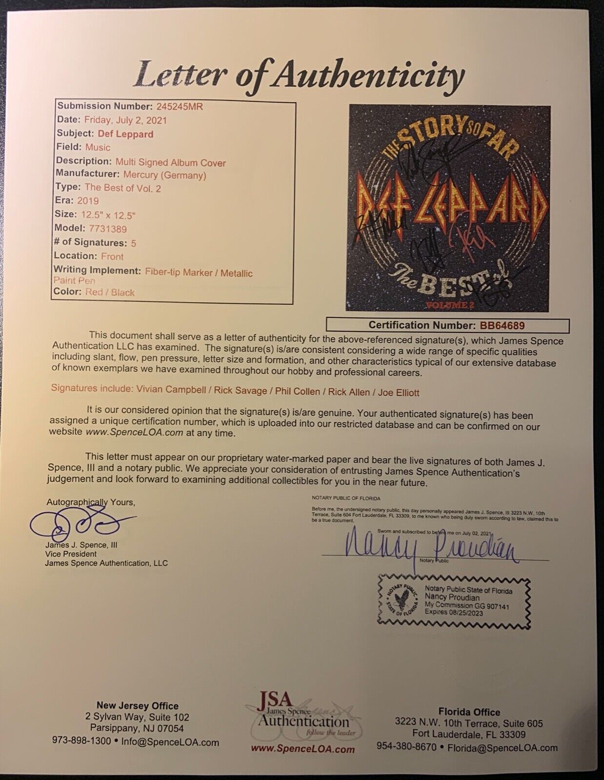 Def Leppard Signed JSA COA Signed Autograph Record Vinyl Album