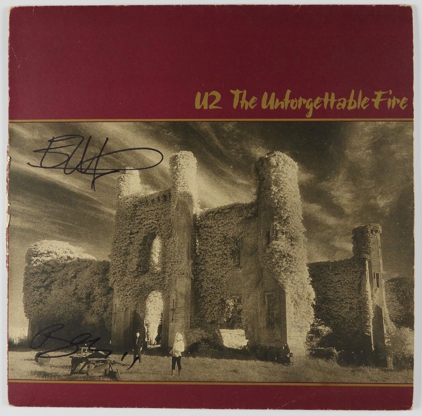 U2 Bono Edge The Unforgettable Fire Signed Autograph Record Vinyl Album JSA