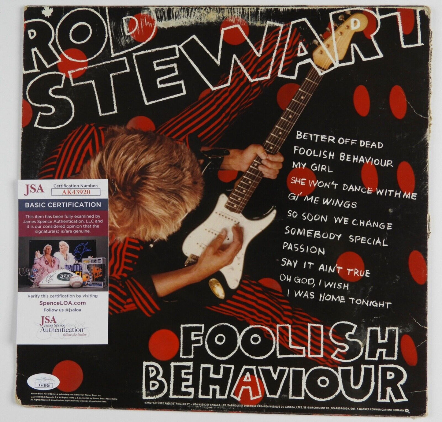 Rod Stewart JSA Signed Autograph Album Vinyl Record Foolish Behavior