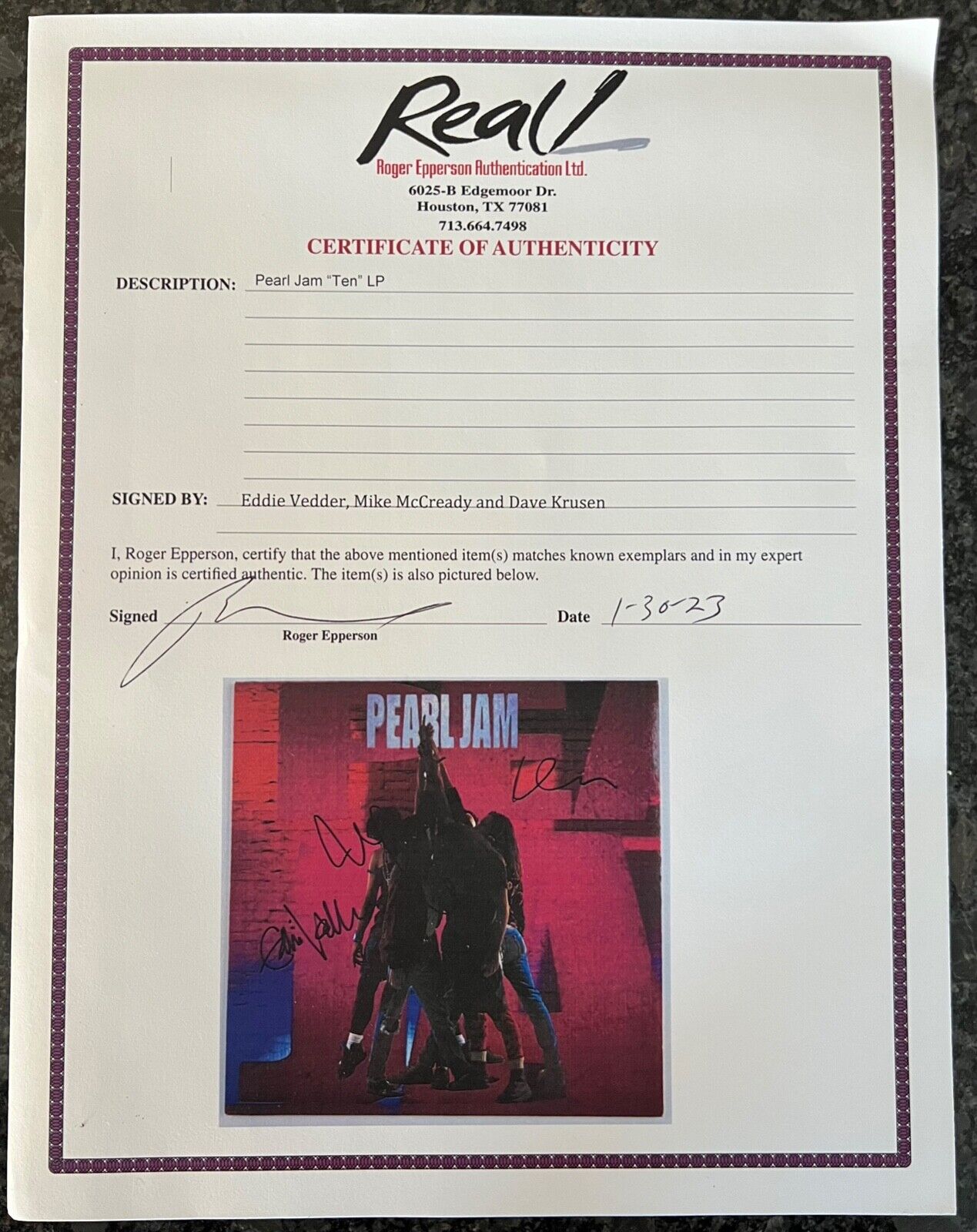 Pearl Jam Eddie Vedder JSA Autograph Signed Record Vinyl Album Epperson +