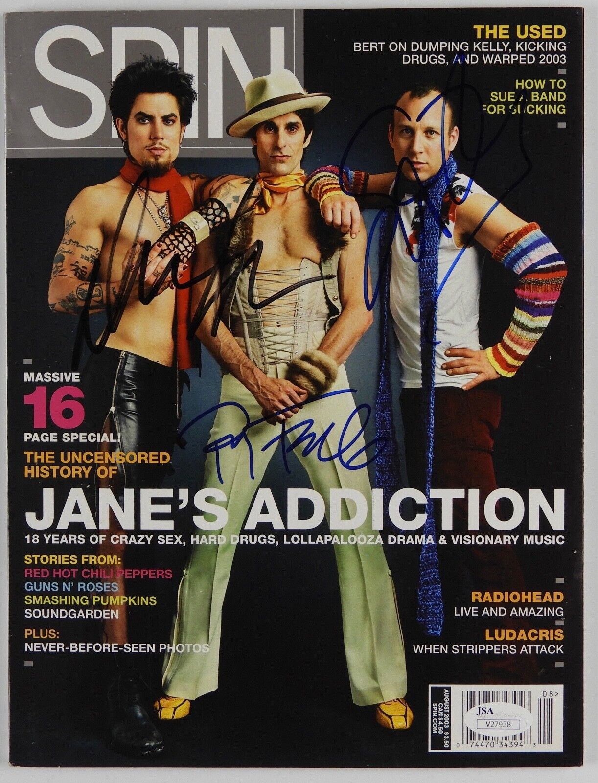 Jane's Addiction JSA Autograph Signed Spin Magazine Dave Navarro Perry Farrell +