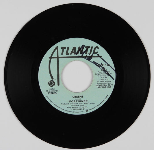 Mick Jones Foreigner Signed Autograph 45 JSA Vinyl Record Urgent