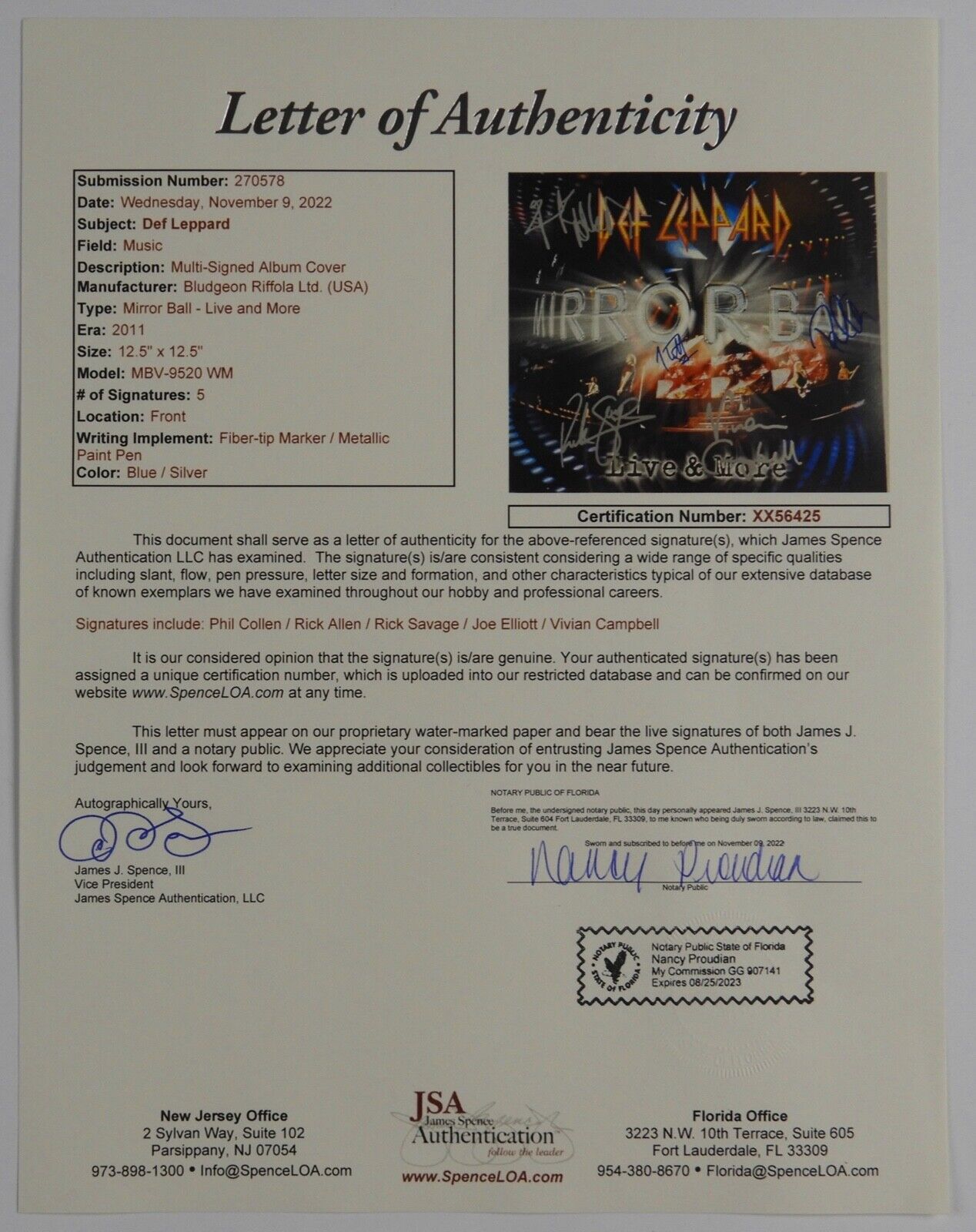 Def Leppard JSA Fully Signed Mirror Ball Live Autograph Album Record Vinyl