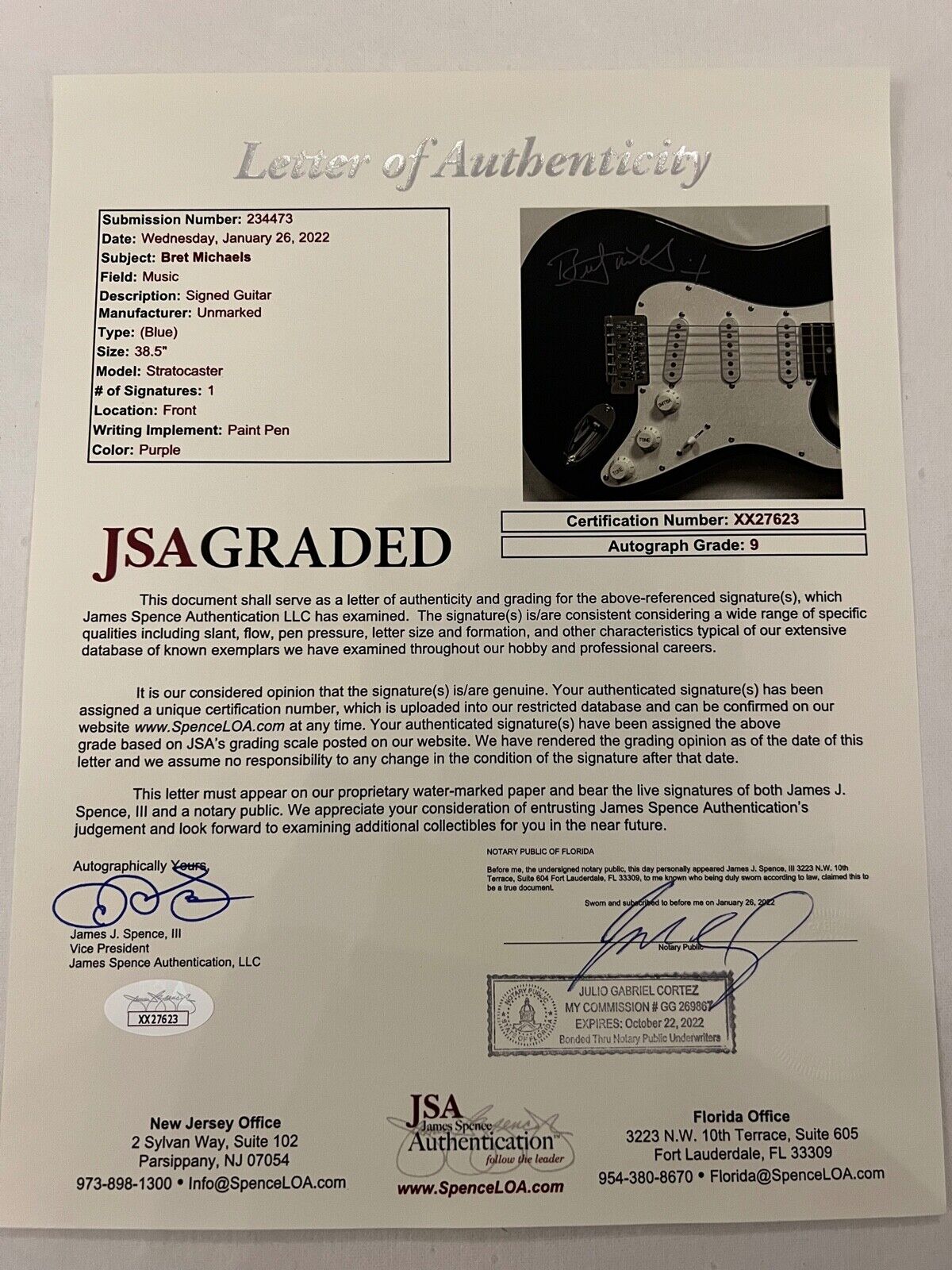 Bret Michaels Poison JSA Signed Autograph Electric Stratocaster Guitar