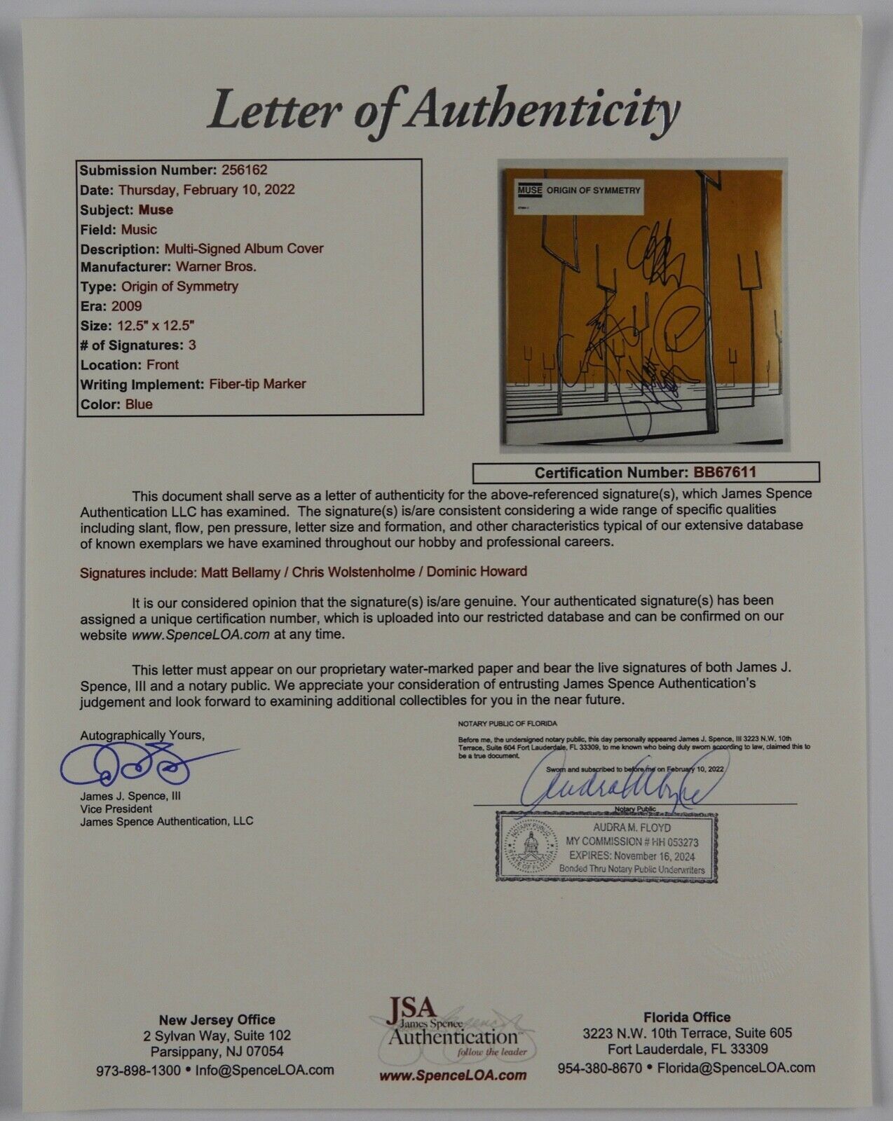 MUSE Origin Of Symmetry JSA Fully Group Signed Autograph Record Vinyl Album