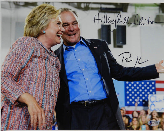 Hillary Clinton Tim Kaine Dual Autographed Signed Photo 11 x 14 Beckett