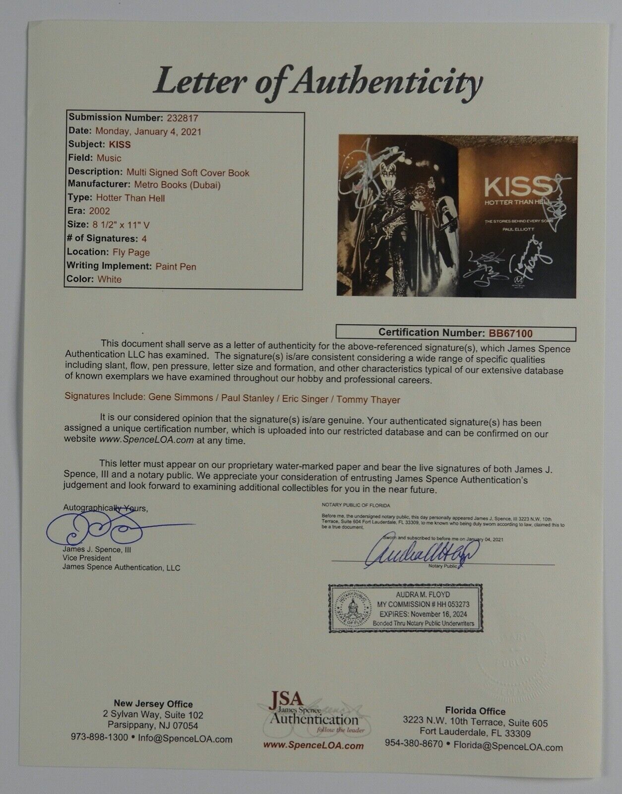 KISS JSA Signed Autograph Hotter Than Hell Book Gene Simmons Paul Stanley
